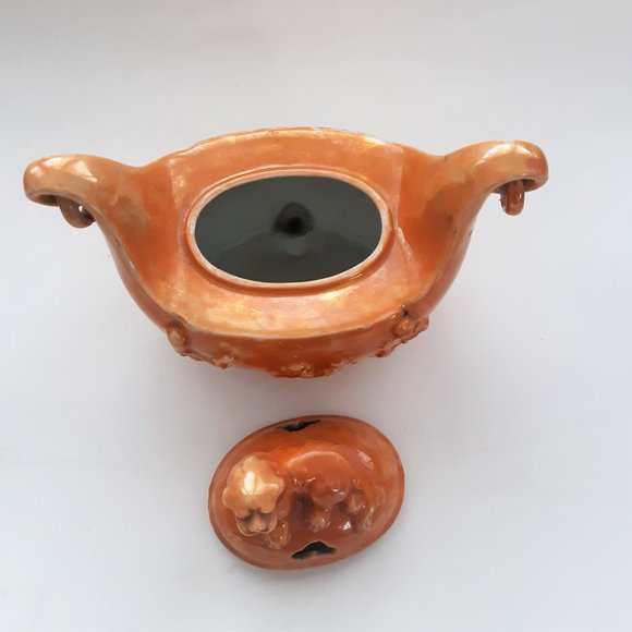 Shofu Japan VTG Incense Burner Jar 1930s Orange Lusterware Art Deco Rare - Picture 5 of 11